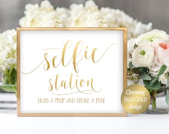 Wedding Photo Booth Sign Photo Booth Sign Printable Wedding Signage Selfie Station Sign Template Wedding Reception Sign Faux Gold Design