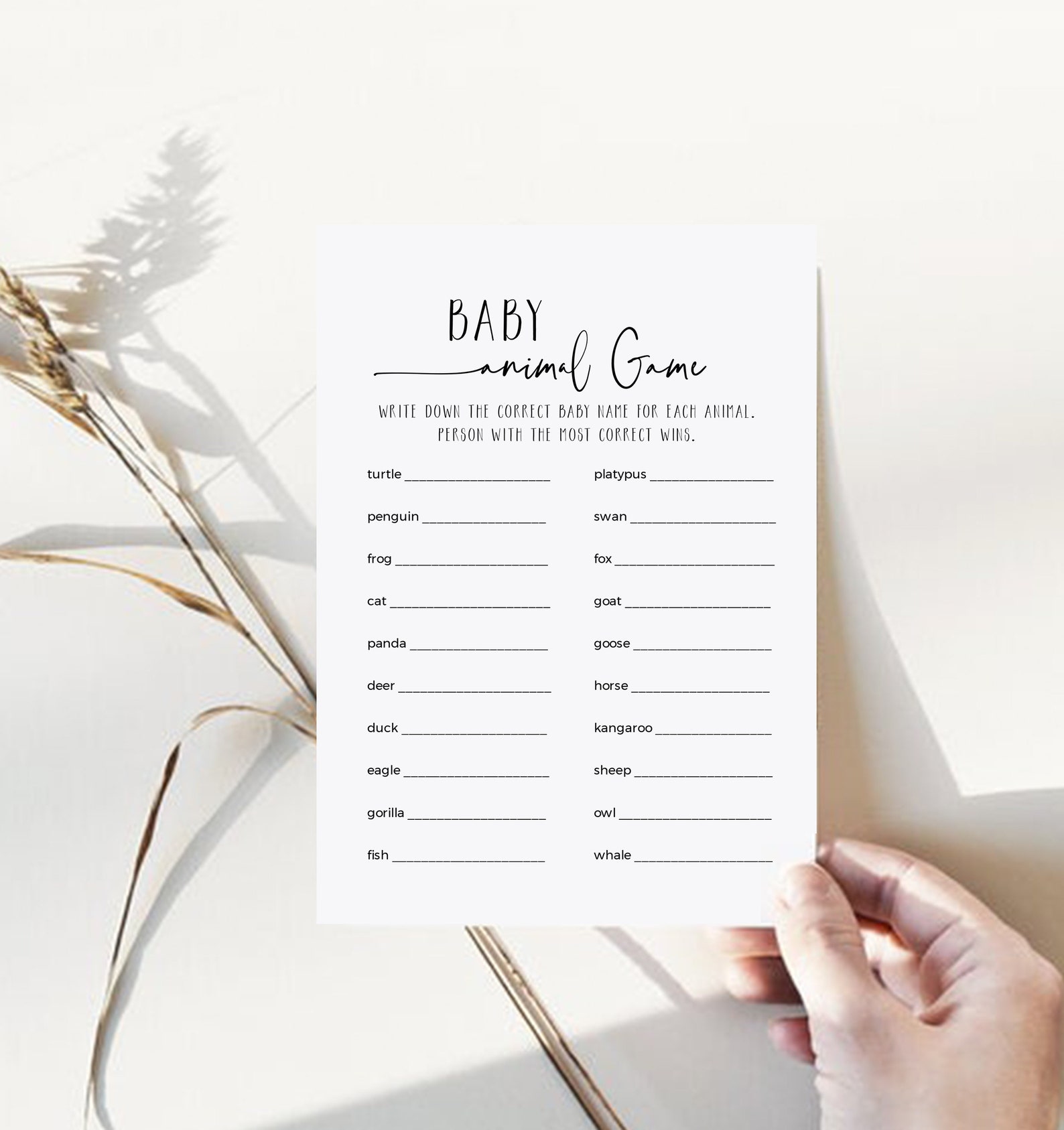 Baby Animal Baby Shower Game Printable Virtual Editable - Etsy