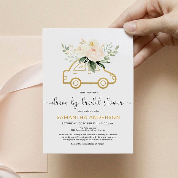 Drive By Parade Bridal Shower Invitation, Drive Through Wedding Shower Printable, Instant  Download, Templett, PPO