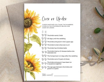 Jeu de douche nuptiale tournesol : dessus ou dessous, modèle imprimable (téléchargement numérique)