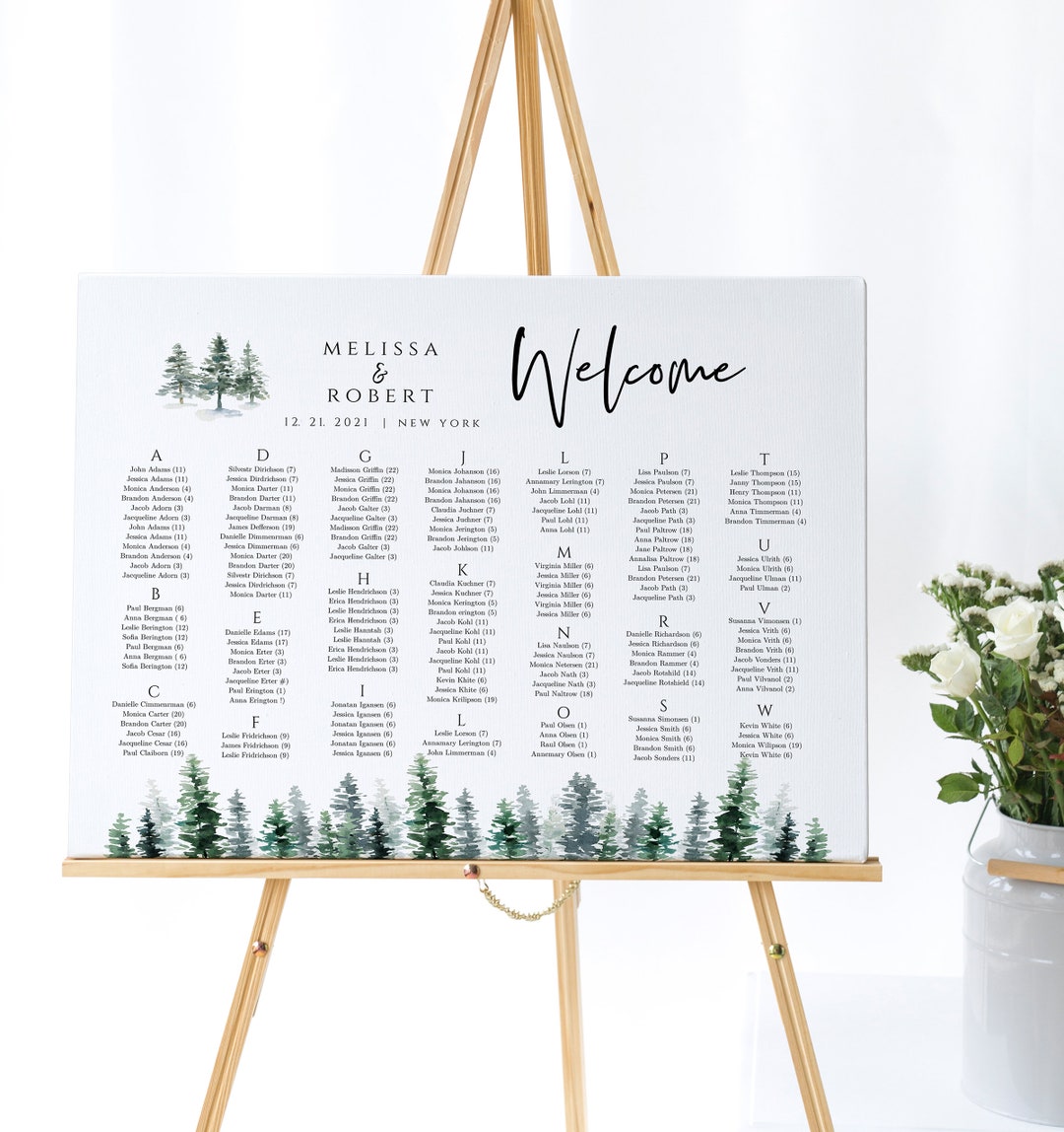 Editable Pine Tree Wedding Seating Chart Template (instant Download ...