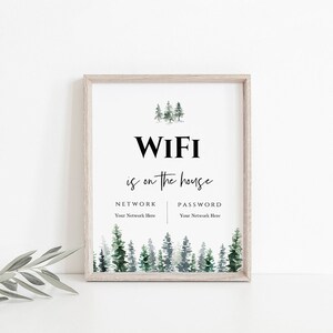 Editable Wifi Password Sign: Pine Tree Guest Room Decor (Instant Download)