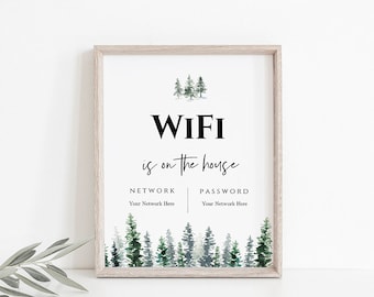 WIFI Password Printable, Wifi Password Sign, Internet Sign, Guest Room Sign, Instant Download 100% Editable, Templett, 5x7, 8x10