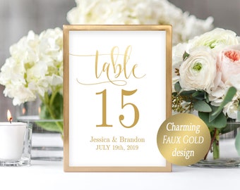 Table Number Sign Wedding Template PDF Instant Download Wedding Table Numbers DIY Table Numbers Faux Gold Design Table Numbers for Wedding