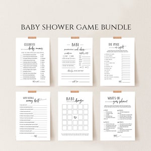 Minimalist Baby Shower Game Bundle, 12 Editable Templates, Printable + Virtual, 100% Editable, Instant Download, Templett, POM