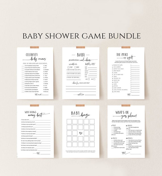 Minimalist Baby Shower Game Bundle 12 Editable Templates | Etsy