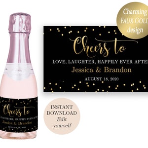 Mini Champagne Label Cheers To the Future Mrs Cheers to Love Laughter and Happily Ever After Wedding Mini Wine Label Faux Gold Design DIY