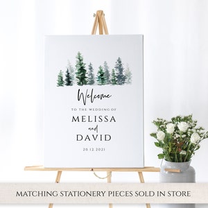 Pine Tree Wedding Invitation Set, Printable Invitation Template, Editable Wedding Invitation Suite, Forest, Winter, Watercolor, Evergreen image 7