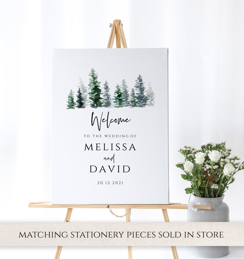 Pine Tree Wedding Invitation Set, Printable Invitation Template, Editable Wedding Invitation Suite, Forest, Winter, Watercolor, Evergreen imagem 7