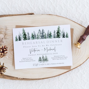 Rehearsal Dinner Invitation Template Printable Wedding Dinner Edit Yourself Invitation Printable Woodland Rustic Pine Tree Winter Watercolor