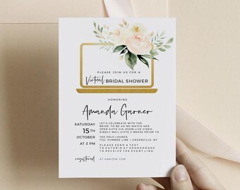 Bridal Shower Invitation Template, Zoom Bridal Shower, Yellow Peach Invitation, Instant Download, Edit with Templett, PPO