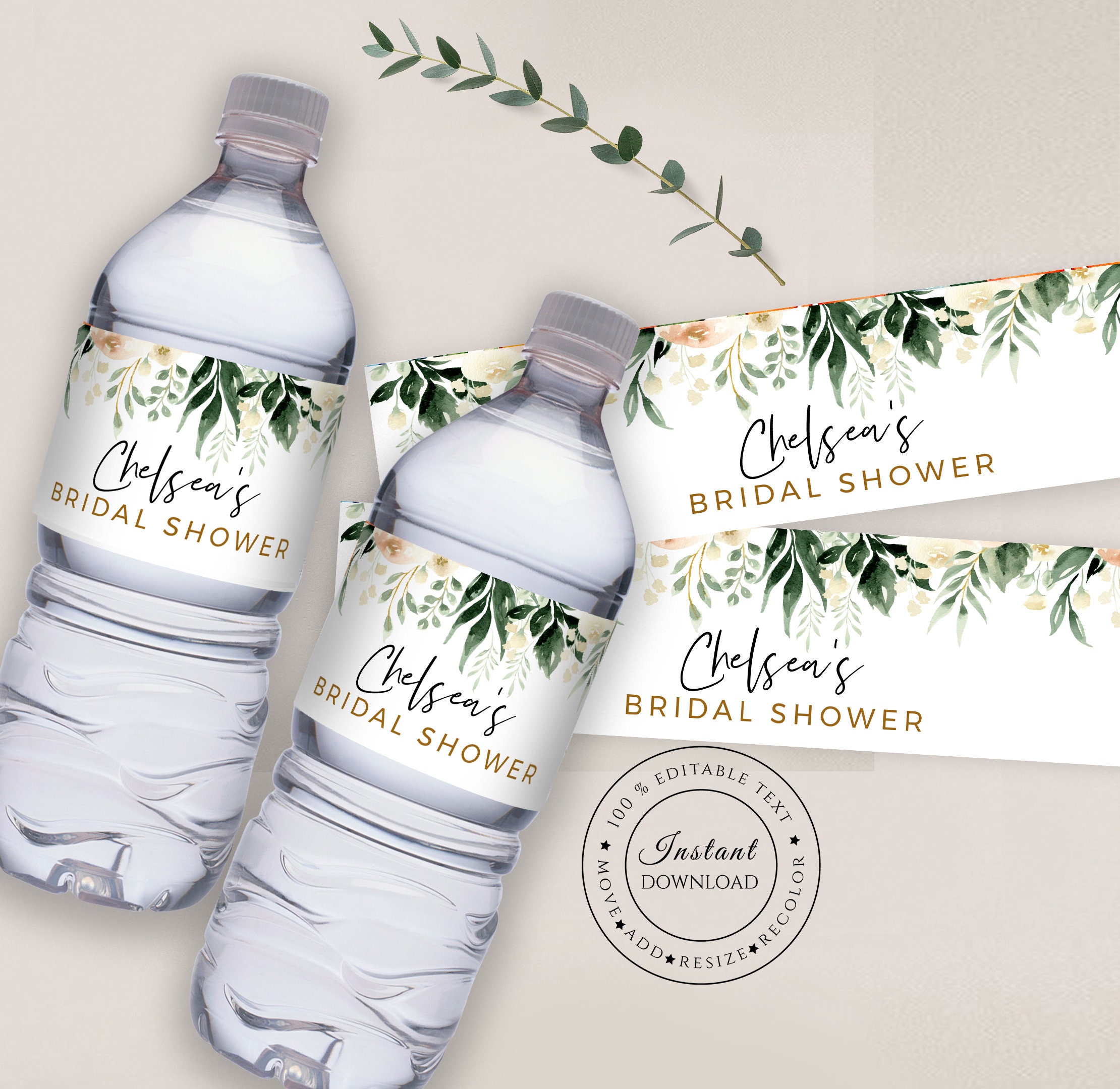 Printed Personalized Water Bottle Labels / Bird in Blush and Navy Flowers / BD22 Bridal Showers Wedding Favors and more Baby Showers