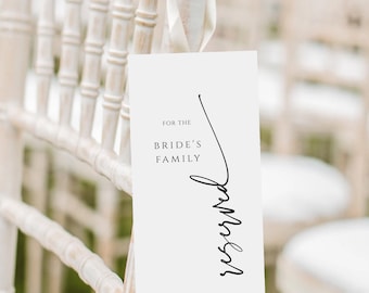 Minimalist Wedding Reserved Seating Tag Template (Digital Download)