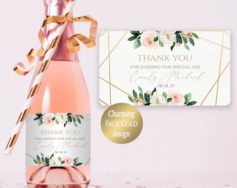 Favor Champagne Label Editable Template Thank You Mini Wine Label Mini Champagne Label Printable DIY Wine Label Shower Favors Blush Coral