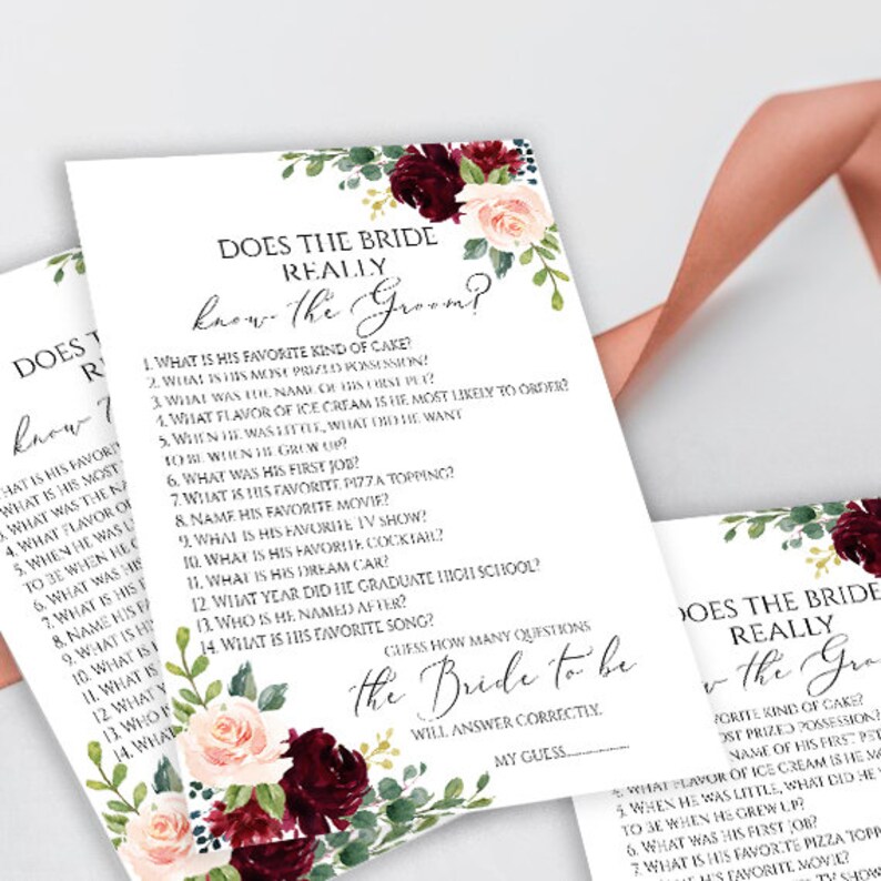 Does the Bride Really Know the Groom Bridal Shower Game Etsy