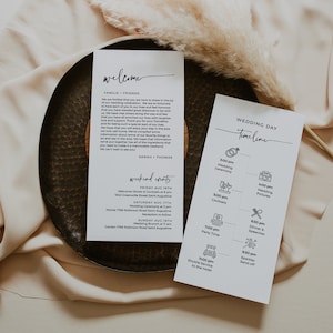 Minimalist Wedding Welcome Letter & Timeline, Printable, Editable Template, Instant Download, Templett, POM