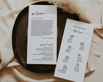 Minimalist Wedding Welcome Letter & Timeline, Printable, Editable Template, Instant Download, Templett, POM