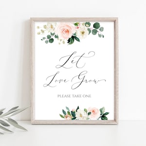 Let Love Grow Sign Let Love Grow Wedding Favors Let Love Grow Printable Let Love Grow Please Take One, Seeds, Blush Watercolor Coral Boho
