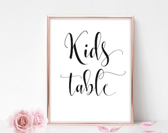 Kids Table Wedding Sign: Elegant Calligraphy Printable (PDF)