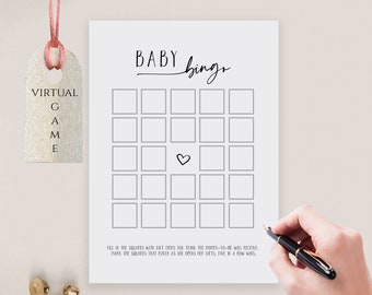 Minimalist Baby Shower Bingo Game Printable + Virtual, Editable Template, Instant Download, Templett, POM