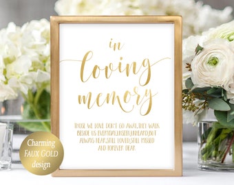 In Loving Memory Sign DIY Wedding Memory Sign Template Printable Wedding Signs Memorial Table Sign for Wedding  In Memory Faux Gold Design