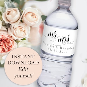 Printable Wedding Water Bottle Labels Editable Water Bottle Template Personalized Water Bottle Label Printable Water Bottle Label Template