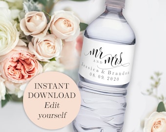 Printable Wedding Water Bottle Labels Editable Water Bottle Template Personalized Water Bottle Label Printable Water Bottle Label Template