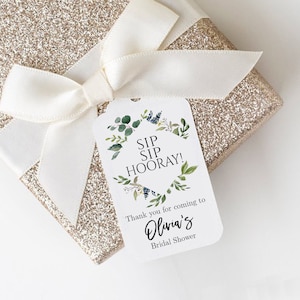 Watercolor Bridal Shower Favor Tags, Sip Sip Hooray Tags Printable, Bridal Shower Tags Editable, Thank You Tags Bridal Favor Tags Printable