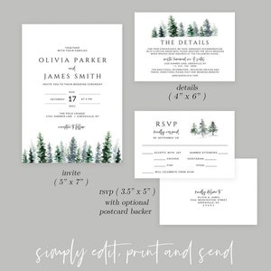 Pine Tree Wedding Invitation Set, Printable Invitation Template ...