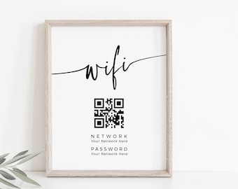 WiFi Sign, Printable WiFi Sign, WiFi Password Sign, Editable, Instant Download, Templett