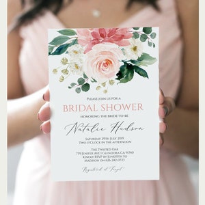 Bridal Shower Invitation Template Wedding Bridal Shower Invite Printable Bridal Invitation 100% Editable Instant Download Blush Coral Boho