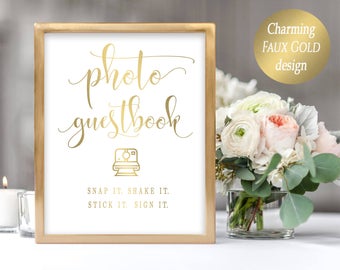Wedding Photo Guestbook Sign: Faux Gold Design (Digital Download)