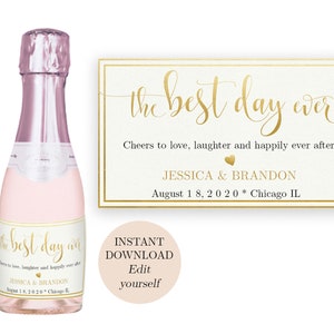 Cheers to Love Laughter and Happily Ever After Printable Mini Champagne Label Wedding Wine Labels Printable Wine Labels The Best Day Ever
