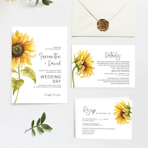 Sunflower Wedding Invitation Template, Printable Wedding Invite, Editable, Instant Download, Templett, PPS