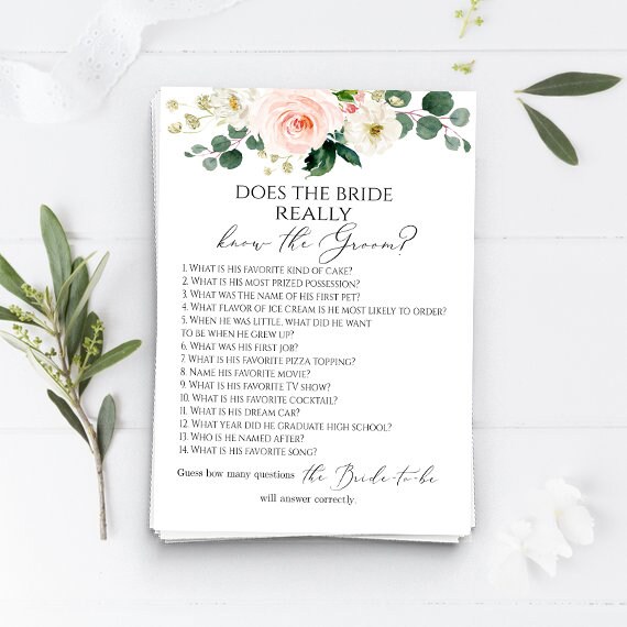 Does the Bride Know her Groom Bridal Shower Games Template Floral