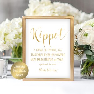 Kippot Wedding Sign: Faux Gold Jewish Wedding Decor (PDF, JPG)