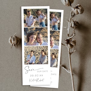 Photo Booth Wedding Date Card, Photo Strip Save the Date, Editable Template, Minimalist, Instant Download, Templett, POM