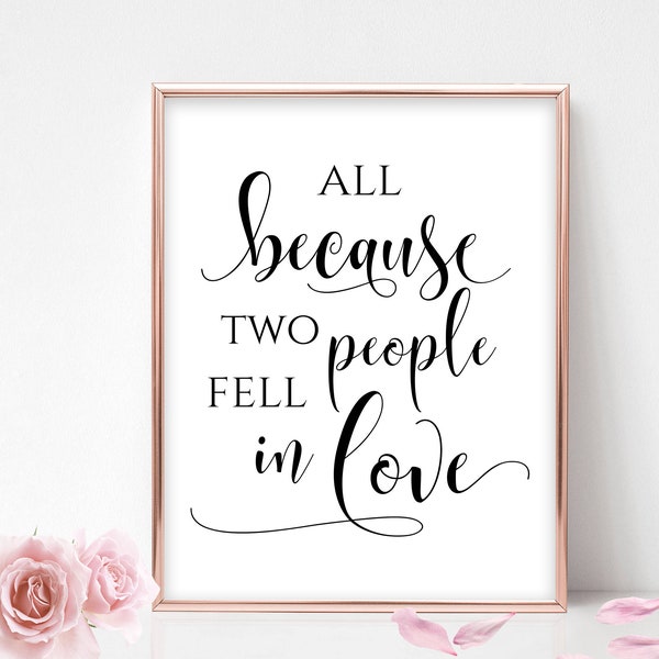 All Because Two People Fell In Love Sign, Wedding Decor, Romantic Quote, Love Decor, Love Print, Instant Download, Template, Wedding Sign