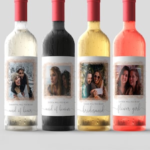 Foto Wein Label Brautjungfer Vorschlag, Willst du mein Brautjungfer Label sein, Wein Geschenk, 100% bearbeitbarer Text, Instant Download