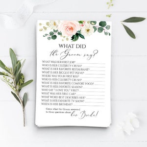 What Did the Groom Say About His Bride Game Bridal Shower Games, Funny, Fun, Bridal Shower EDITABLE Game DIY Blush Watercolor Coral Floral