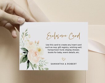 Editable Blush Floral Enclosure Card Template: Printable Insert (Instant Download)
