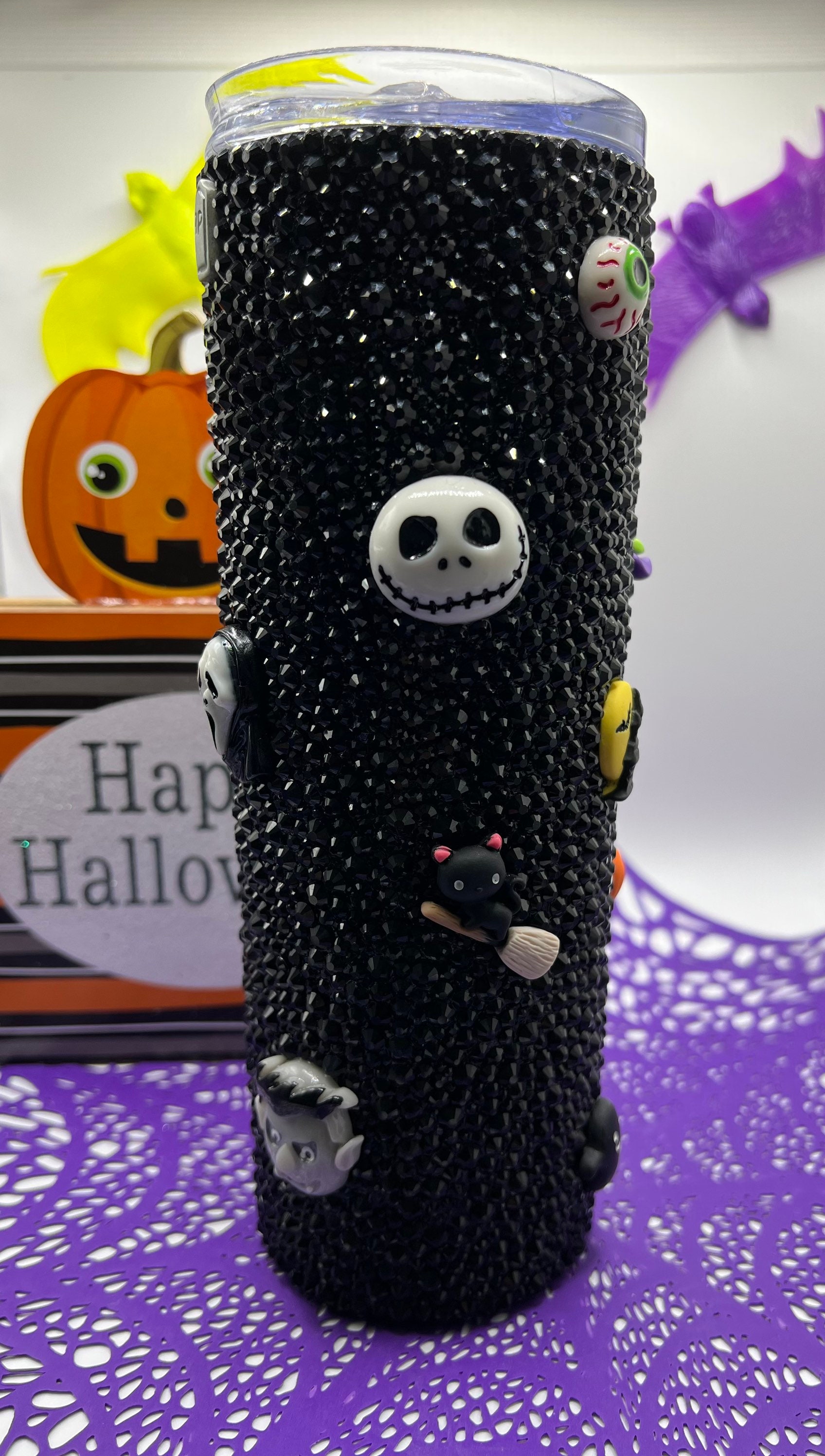 Halloween Rhinestone 20 Oz Stainless Steel Flatback Rhinestones Tumbler ...