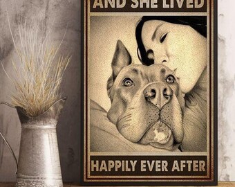 Dog K9 and She Lived Happily Ever After Canvas With Framed Poster no Framed