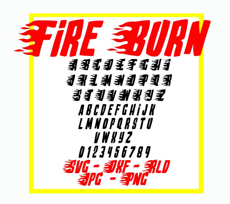 FIRE BURN Font dxf laser cutting rdworks silhouette cnc png jpg vector SVG vinyl decal template cricut rld