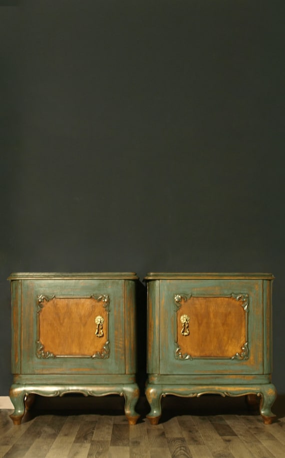 Pair Of Antique Bedside Tables Mid Century Nightstand Table Etsy