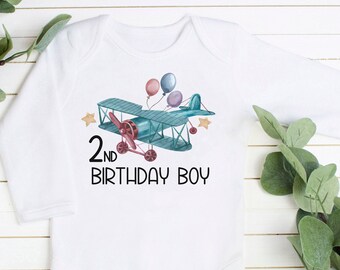 2. Geburtstag Shirt Flugzeug Zweiter Geburtstag Jungen Outfit personalisiert Vintage Flugzeug Zeit Fliege Geburtstag Outfit