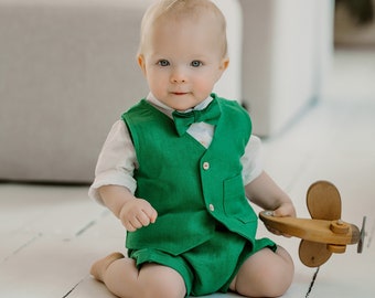 Baby Boy Groen en Zwart Gehaakt Vest Kleding Jongenskleding Babykleding voor jongens Gilets 
