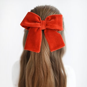 Big Hair Bow Girls Velvet Bow Dark Orange Fall Hair Bow Halloween Hair Accessories for Girls Oversized Bow Toddler Hair Clip with Large Bow