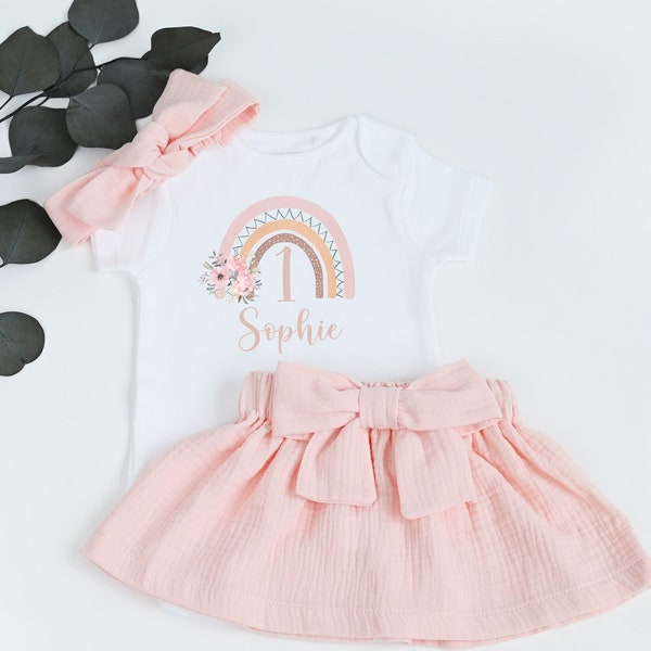 1st Birthday Girl Outfit Boho Rainbow Rose Gold Birthday Outfit First Birthday Outfit Girl Personalized Outfit One Summer Birthday Blush
