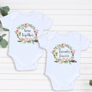 Baby Twin Outfits Girl Twins Boho Outfit Matching Gift For Twins Born Together Friends Forever Twin Girls Flowers Rustic Twin Outfits